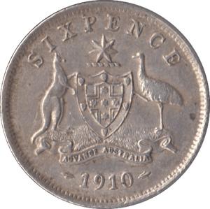 1910 AUSTRALIA SILVER SIXPENCE - SILVER WORLD COINS - Cambridgeshire Coins