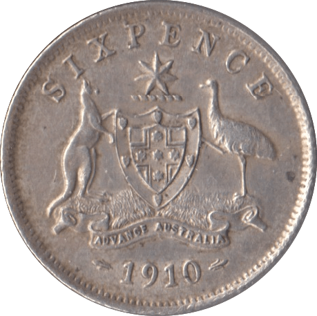 1910 AUSTRALIA SILVER SIXPENCE - SILVER WORLD COINS - Cambridgeshire Coins