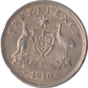 1910 AUSTRALIA SILVER THREEPENCE - SILVER WORLD COINS - Cambridgeshire Coins