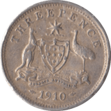 1910 AUSTRALIA SILVER THREEPENCE - SILVER WORLD COINS - Cambridgeshire Coins