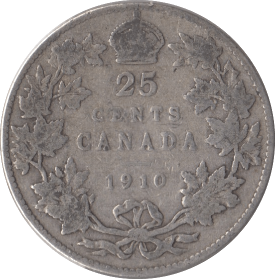 1910 CANADA SILVER 25 CENTS - SILVER WORLD COINS - Cambridgeshire Coins