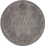 1910 CANADA SILVER 25 CENTS - SILVER WORLD COINS - Cambridgeshire Coins