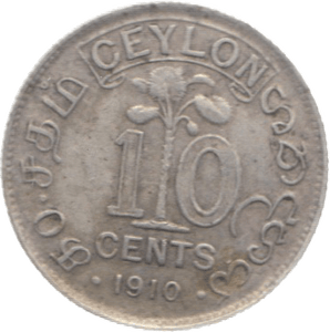 1910 CEYLON SILVER 10 CENTS ( VF ) - WORLD COINS - Cambridgeshire Coins