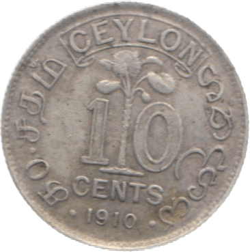 1910 CEYLON SILVER 10 CENTS ( VF ) - WORLD COINS - Cambridgeshire Coins