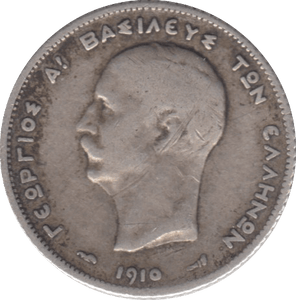 1910 SILVER 1 DRACHMA GREECE - WORLD SILVER COINS - Cambridgeshire Coins