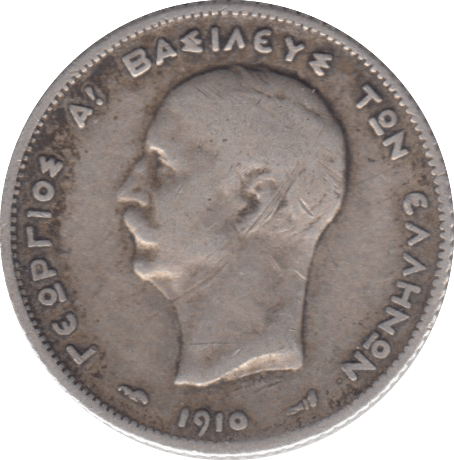 1910 SILVER 1 DRACHMA GREECE - WORLD SILVER COINS - Cambridgeshire Coins