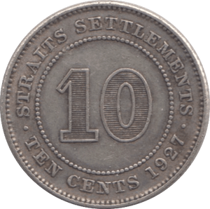1910 SILVER 10 CENTS STRAIT SETTLEMENTS - WORLD SILVER COINS - Cambridgeshire Coins