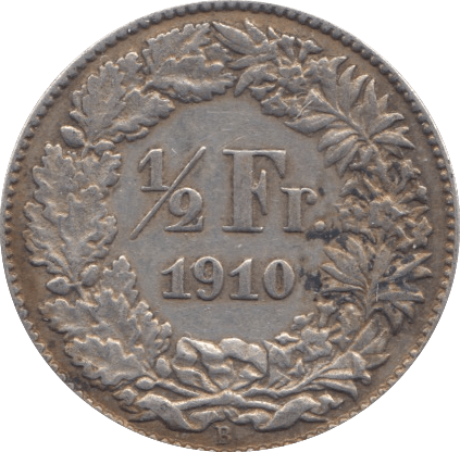 1910 SILVER 1/2 FRANC SWITZERLAND - SILVER WORLD COINS - Cambridgeshire Coins