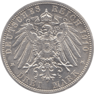1910 SILVER 3 MARK GERMANY - SILVER WORLD COINS - Cambridgeshire Coins