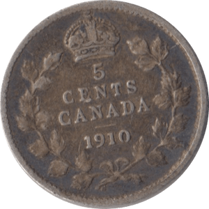 1910 SILVER FIVE CENTS CANADA - WORLD SILVER COINS - Cambridgeshire Coins