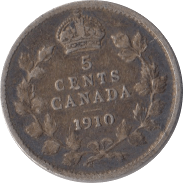 1910 SILVER FIVE CENTS CANADA - WORLD SILVER COINS - Cambridgeshire Coins