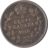 1910 SILVER FIVE CENTS CANADA - WORLD SILVER COINS - Cambridgeshire Coins