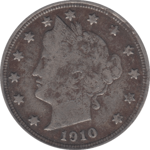 1910 SILVER FIVE CENTS USA - SILVER WORLD COINS - Cambridgeshire Coins