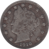 1910 SILVER FIVE CENTS USA - SILVER WORLD COINS - Cambridgeshire Coins