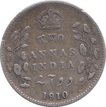 1910 SILVER INDIA TWO ANNAS - SILVER WORLD COINS - Cambridgeshire Coins