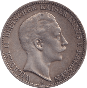 1910 SILVER THREE MARKS GERMANY - SILVER WORLD COINS - Cambridgeshire Coins