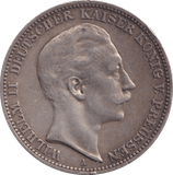 1910 SILVER THREE MARKS GERMANY - SILVER WORLD COINS - Cambridgeshire Coins