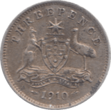 1910 SILVER THREEPENCE AUSTRALIA - WORLD SILVER COINS - Cambridgeshire Coins