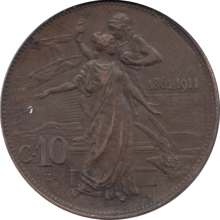 1911 10 CENTESIMI 50TH ANNIVERSARY OF KINGDOM ITALY H10 - WORLD COINS - Cambridgeshire Coins