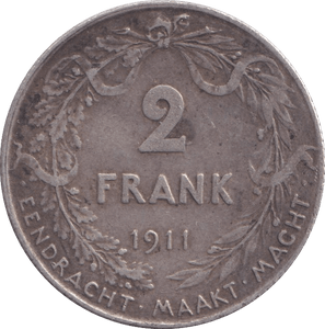 1911 2 FRANK BELGIUM - WORLD COINS - Cambridgeshire Coins