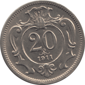 1911 AUSTRO-HUNGARIAN 20 HELLER - WORLD COINS - Cambridgeshire Coins