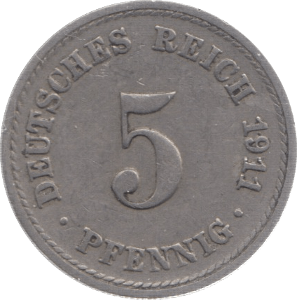 1911 GERMANY 5 PFENNIG - WORLD COINS - Cambridgeshire Coins