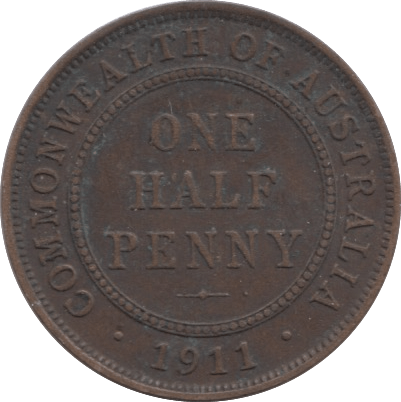1911 ONE HALFPENNY AUSTRALIA - WORLD COINS - Cambridgeshire Coins
