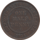 1911 ONE HALFPENNY AUSTRALIA - WORLD COINS - Cambridgeshire Coins