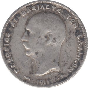 1911 SILVER 1 DRACHMA GREECE - WORLD SILVER COINS - Cambridgeshire Coins