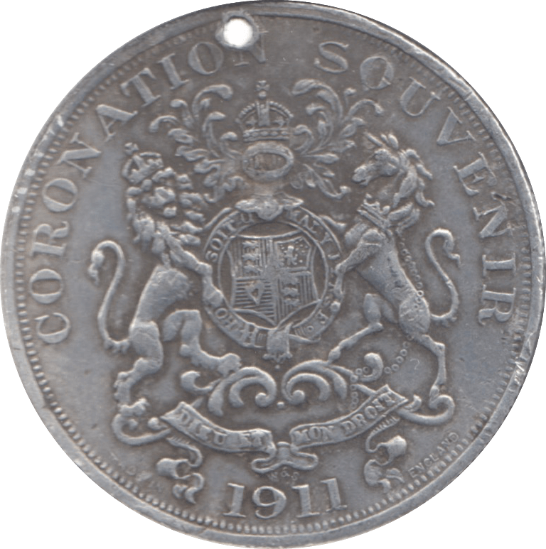 1911 SILVER CORONATION MEDAL HOLED - MEDALLIONS - Cambridgeshire Coins