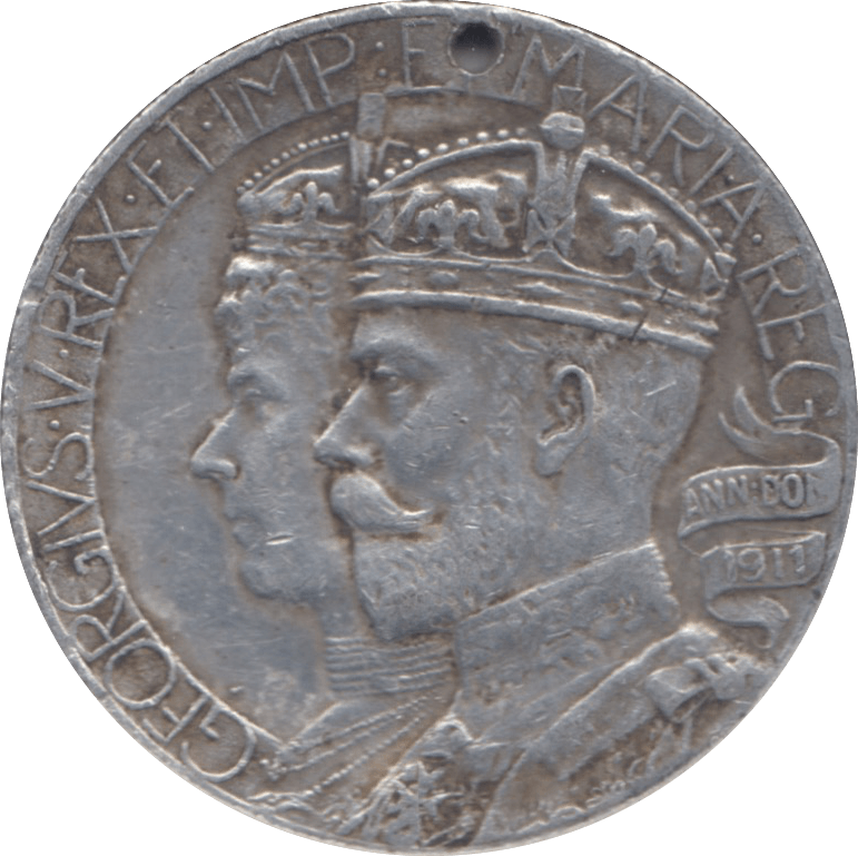 1911 SILVER CORONATION MEDAL HOLED - MEDALLIONS - Cambridgeshire Coins