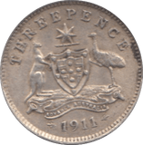 1911 SILVER THREEPENCE AUSTRALIA - SILVER WORLD COINS - Cambridgeshire Coins