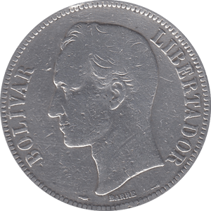 1911 SILVER VENEZUELA 5 BOLIVARES - SILVER WORLD COINS - Cambridgeshire Coins