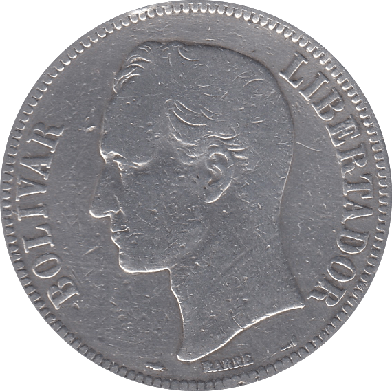 1911 SILVER VENEZUELA 5 BOLIVARES - SILVER WORLD COINS - Cambridgeshire Coins