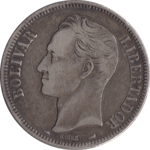 1911 SILVER VENEZUELA 5 BOLIVARES - SILVER WORLD COINS - Cambridgeshire Coins