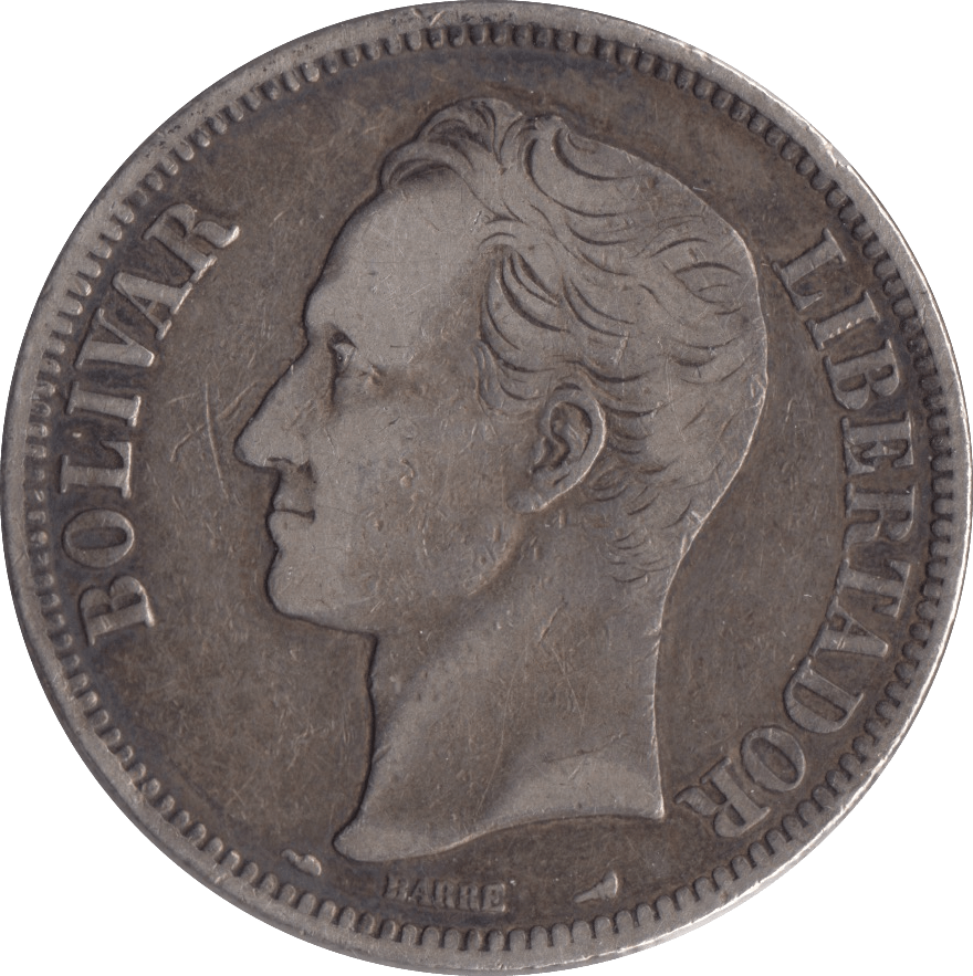 1911 SILVER VENEZUELA 5 BOLIVARES - SILVER WORLD COINS - Cambridgeshire Coins