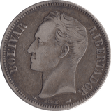1911 SILVER VENEZUELA 5 BOLIVARES - SILVER WORLD COINS - Cambridgeshire Coins
