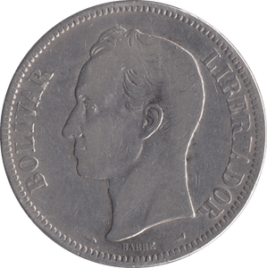 1911 SILVER VENEZUELA 5 BOLIVARES - SILVER WORLD COINS - Cambridgeshire Coins