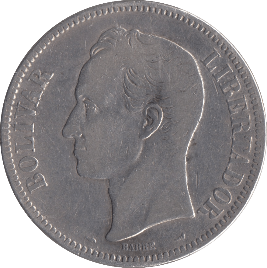 1911 SILVER VENEZUELA 5 BOLIVARES - SILVER WORLD COINS - Cambridgeshire Coins
