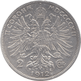 1912 AUSTRIA SILVER 2 CORONA - SILVER WORLD COINS - Cambridgeshire Coins