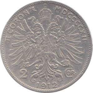 1912 AUSTRIA SILVER 2 CORONA - SILVER WORLD COINS - Cambridgeshire Coins