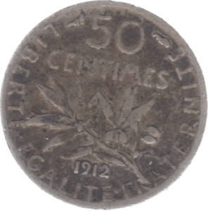 1912 FRANCE SILVER 50 CENTIMES - SILVER WORLD COINS - Cambridgeshire Coins