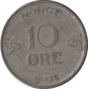 1912 NORWAY SILVER 10 ORE - SILVER WORLD COINS - Cambridgeshire Coins