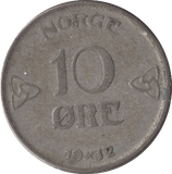 1912 NORWAY SILVER 10 ORE - SILVER WORLD COINS - Cambridgeshire Coins