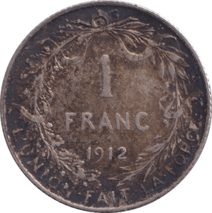1912 SILVER 1 FRANC FRANCE - SILVER WORLD COINS - Cambridgeshire Coins