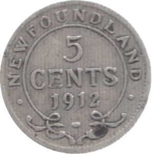 1912 SILVER 5 CENTS NEWFOUNDLAND - WORLD SILVER COINS - Cambridgeshire Coins