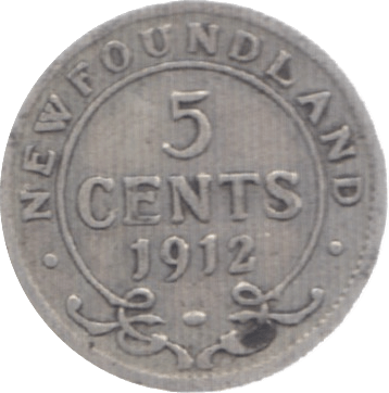 1912 SILVER 5 CENTS NEWFOUNDLAND - WORLD SILVER COINS - Cambridgeshire Coins