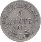 1912 SILVER 5 CENTS NEWFOUNDLAND - WORLD SILVER COINS - Cambridgeshire Coins