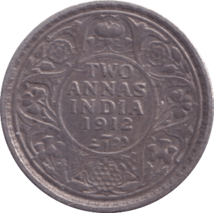 1912 SILVER TWO ANNAS INDIA - SILVER WORLD COINS - Cambridgeshire Coins