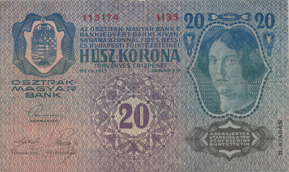 1913 20 KRONEN BANKNOTE AUSTRIA REF 523 - World Banknotes - Cambridgeshire Coins